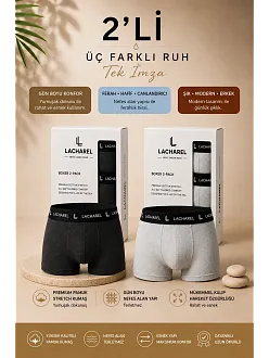 Erkek Likralı Pamuklu Nefes Alan Penye Boxer 2'li Paket - Füme & Gri