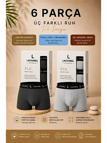 Erkek Likralı Pamuklu Nefes Alan Penye 6 Adet Boxer - Füme & Gri