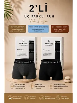 Erkek Likralı Pamuklu Nefes Alan Penye Boxer 2'li Paket - Füme & Siyah