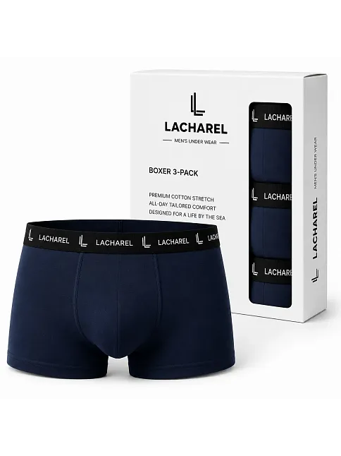 Erkek Likralı Pamuklu Nefes Alan Penye Boxer 3'lü Paket - Lacivert
