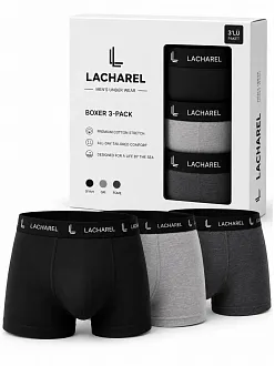 Erkek Likralı Pamuklu Nefes Alan Penye Boxer 3'lü Paket - Siyah - Gri - Füme