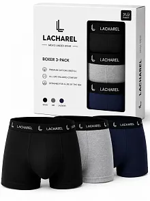 Erkek Likralı Pamuklu Nefes Alan Penye Boxer 3'lü Paket - Siyah - Gri - Lacivert