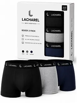 Erkek Likralı Pamuklu Nefes Alan Penye Boxer 3'lü Paket - Siyah - Gri - Lacivert