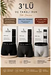 Erkek Likralı Pamuklu Nefes Alan Penye Boxer3'lü Paket - Siyah & Füme & Gri
