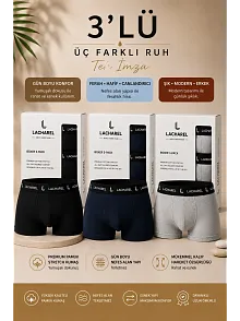 Erkek Likralı Pamuklu Nefes Alan Penye Boxer3'lü Paket - Siyah & Gri & Lacivert