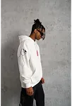 Erkek 3 İplik Pamuklu Kapüşonlu Baskılı Cepli Oversize Sweatshirt Hoodie - Beyaz