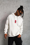 Erkek 3 İplik Pamuklu Kapüşonlu Baskılı Cepli Oversize Sweatshirt Hoodie - Beyaz