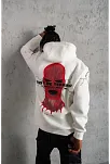 Erkek 3 İplik Pamuklu Kapüşonlu Baskılı Cepli Oversize Sweatshirt Hoodie - Beyaz