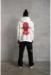 Erkek 3 İplik Pamuklu Kapüşonlu Baskılı Cepli Oversize Sweatshirt Hoodie - Beyaz
