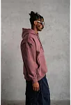 Erkek 3 İplik Pamuklu Kapüşonlu Baskılı Cepli Sweatshirt Hoodie - Gül Kurusu