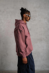 Erkek 3 İplik Pamuklu Kapüşonlu Baskılı Cepli Sweatshirt Hoodie - Gül Kurusu