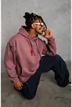 Erkek 3 İplik Pamuklu Kapüşonlu Baskılı Cepli Sweatshirt Hoodie - Gül Kurusu
