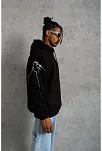 Erkek 3 İplik Pamuklu Kapüşonlu Baskılı Cepli Oversize Sweatshirt Hoodie - Siyah