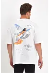 Erkek Kısa Kol Tişört Bisiklet Yaka Melek Baskılı Oversize T-shirt - Beyaz