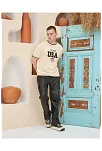 Erkek Bisiklet Yaka Tişört Nakış İşlemeli Kısa Kol Oversize T-shirt - Bej