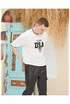 Erkek Bisiklet Yaka Tişört Nakış İşlemeli Kısa Kol Oversize T-shirt - Beyaz