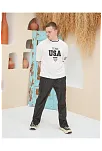 Erkek Bisiklet Yaka Tişört Nakış İşlemeli Kısa Kol Oversize T-shirt - Beyaz
