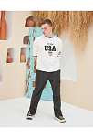 Erkek Bisiklet Yaka Tişört Nakış İşlemeli Kısa Kol Oversize T-shirt - Beyaz