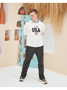 Erkek Bisiklet Yaka Tişört Nakış İşlemeli Kısa Kol Oversize T-shirt - Beyaz