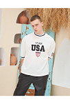Erkek Bisiklet Yaka Tişört Nakış İşlemeli Kısa Kol Oversize T-shirt - Beyaz