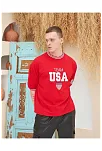 Erkek Bisiklet Yaka Tişört Nakış İşlemeli Kısa Kol Oversize T-shirt - Kırmızı