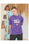 Erkek Bisiklet Yaka Tişört Nakış İşlemeli Kısa Kol Oversize T-shirt - Mor