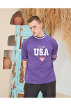 Erkek Bisiklet Yaka Tişört Nakış İşlemeli Kısa Kol Oversize T-shirt - Mor