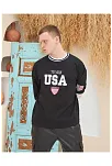 Erkek Bisiklet Yaka Tişört Nakış İşlemeli Kısa Kol Oversize T-shirtsiyah