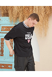Erkek Bisiklet Yaka Tişört Nakış İşlemeli Kısa Kol Oversize T-shirtsiyah