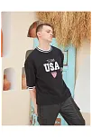Erkek Bisiklet Yaka Tişört Nakış İşlemeli Kısa Kol Oversize T-shirtsiyah
