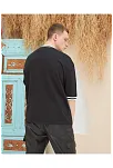 Erkek Bisiklet Yaka Tişört Nakış İşlemeli Kısa Kol Oversize T-shirtsiyah