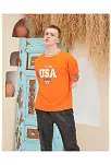 Erkek Bisiklet Yaka Tişört Nakış İşlemeli Kısa Kol Oversize T-shirt - Turuncu