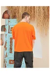 Erkek Bisiklet Yaka Tişört Nakış İşlemeli Kısa Kol Oversize T-shirt - Turuncu