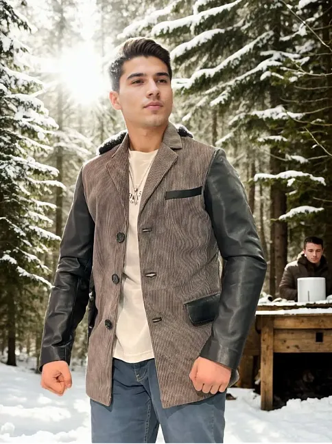 Erkek Premium Doğal Nubuk Deri Ceket - Siyah