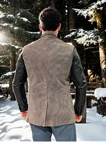 Erkek Premium Doğal Nubuk Deri Ceket - Siyah
