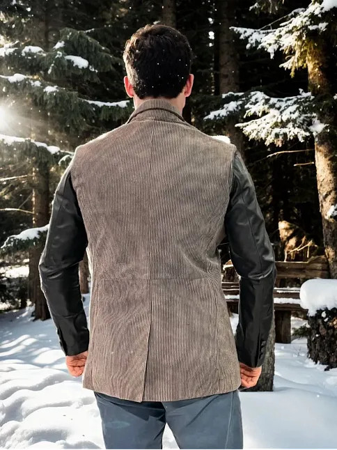 Erkek Premium Doğal Nubuk Deri Ceket - Siyah