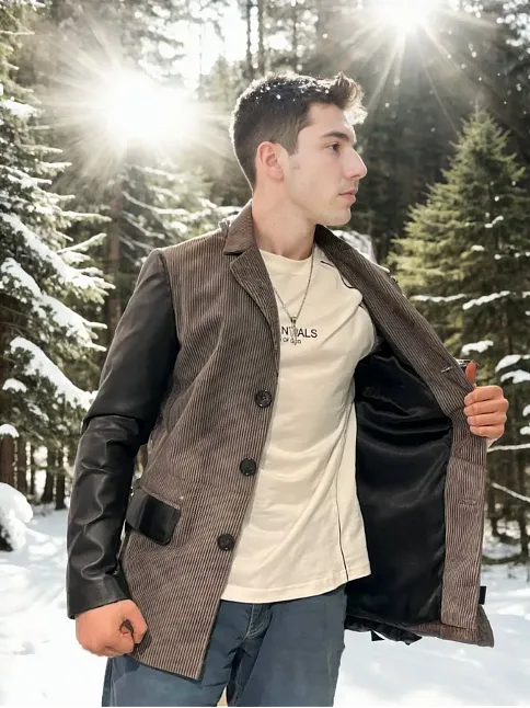 Erkek Premium Doğal Nubuk Deri Ceket - Siyah