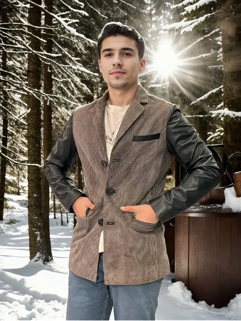 Erkek Premium Doğal Nubuk Deri Ceket - Siyah