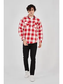 Erkek Oduncu Gömlek Uzun Kollu Şardonlu Kareli Desen Regular Fit Manşetli Çift - Pembe