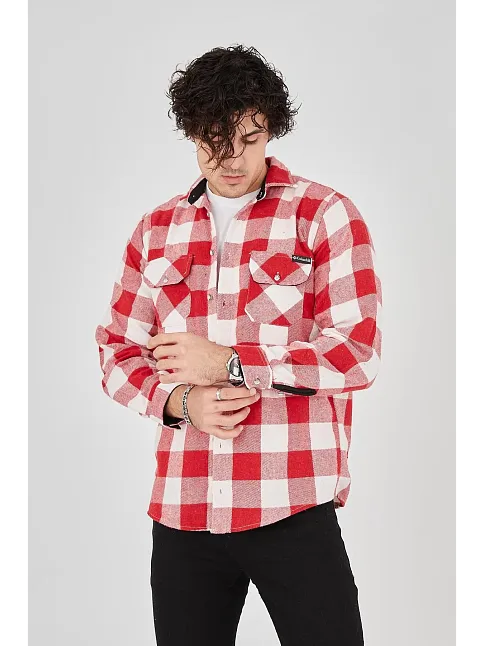 Erkek Oduncu Gömlek Uzun Kollu Şardonlu Kareli Desen Regular Fit Manşetli Çift - Pembe