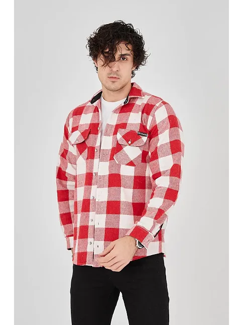 Erkek Oduncu Gömlek Uzun Kollu Şardonlu Kareli Desen Regular Fit Manşetli Çift - Pembe