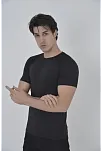 Erkek Omuz Fileli T-shirt Kısa Kol Bisiklet Yaka Slimfit Tişört   - Siyah