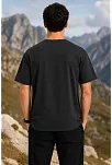 Erkek Outdoor Pusula Dağ Baskılı Kısa Kollu Oversize T-shirt - Siyah