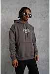 Erkek 3 İplik Pamuklu Baskılı Kapüşonlu Cepli Sweatshirt Hoodie - Gri