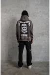 Erkek 3 İplik Pamuklu Baskılı Kapüşonlu Cepli Sweatshirt Hoodie - Gri