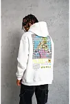 Erkek 3 İplik Pamuklu Kapüşonlu Baskılı Cepli Oversize Sweatshirt Hoodie - Beyaz