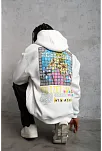 Erkek 3 İplik Pamuklu Kapüşonlu Baskılı Cepli Oversize Sweatshirt Hoodie - Beyaz