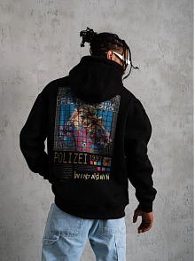 Erkek 3 İplik Pamuklu Kapüşonlu Baskılı Cepli Oversize Sweatshirt Hoodie - Siyah