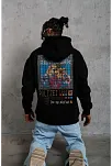 Erkek 3 İplik Pamuklu Kapüşonlu Baskılı Cepli Oversize Sweatshirt Hoodie - Siyah