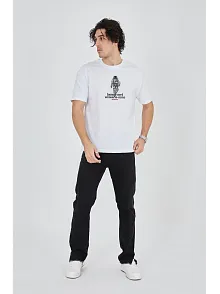 Erkek Baskılı T-shirt Kısa Kol Bisiklet Yaka Regular Fit Rahat Kalıp Günlük Tişört - Beyaz